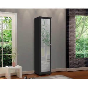 Sapateira / Multiuso MARR 1 Porta Com Espelho Prateleiras Internas Cor Preto JA