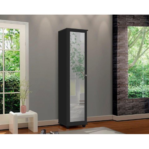 Sapateira / Multiuso MARR 1 Porta Com Espelho Prateleiras Internas Cor Preto JA