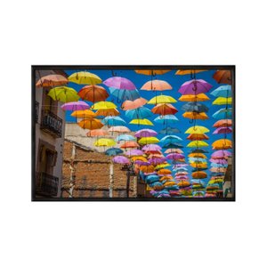 Quadro Decorativo 40x60cm Vidro Ceu Coberto de Guarda Chuvas Coloridos Art005