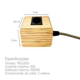 Extensão Madeira Régua Elétrica 1 Tomada Preta - 5