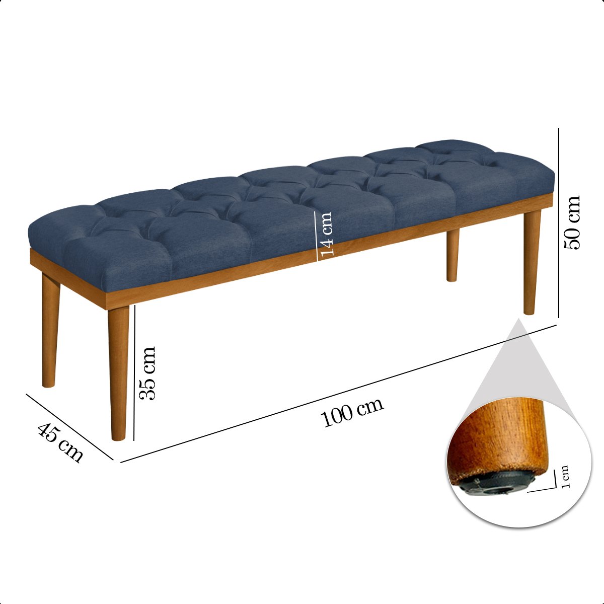 Recamier Calçadeira Apolo Linho Azul Solteiro 1,00m Base Madeira Pés Palito - 7