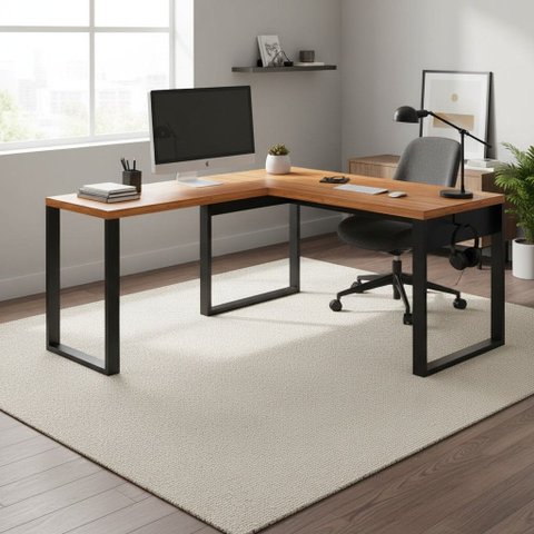 Mesa em "L" para Escritório 160x135cm Estilo Industrial Móvel na Caixa