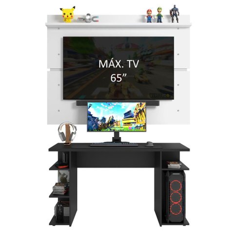 Mesa Para Computador Gamer E Painel Tv Preto/branco