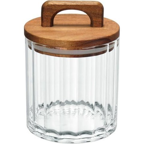 Pote Porta Matimentos Home&co com Tampa Madeira Borossilicato 550ml 14x10x10cm Transparente