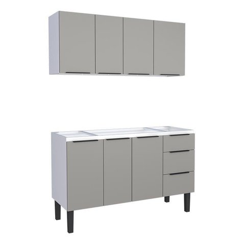 Cozinha Completa Gabinete Para Pia 140cm e Armário Aéreo Jupter Cozimax Cinza Argila