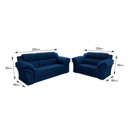 Conjunto Sofá Windsor Velut Azul 3 e 2 Lugares 2,04m e 1,59m - King House - 2