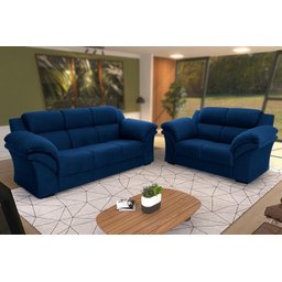 Conjunto Sofá Windsor Velut Azul 3 e 2 Lugares 2,04m e 1,59m - King House - 1