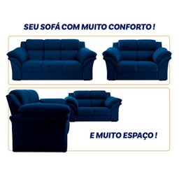 Conjunto Sofá Windsor Velut Azul 3 e 2 Lugares 2,04m e 1,59m - King House - 4