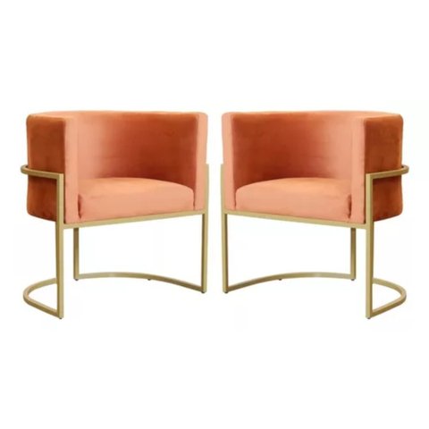 Kit 2 Poltronas Decorativas Base Metal para Sala Jantar Estar Recepção Clínica Consultório Terracota