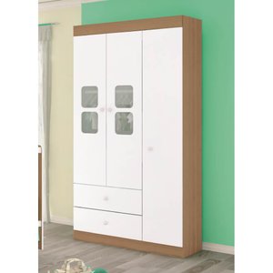 Guarda Roupa Infantil 3 Portas 2 Gavetas Xodó - Branco/Almendra