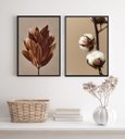 Ver imagem 2 de Kit 2 Quadros Decorativos Flores Modernas Marrom 45x34cm:madeira Preta