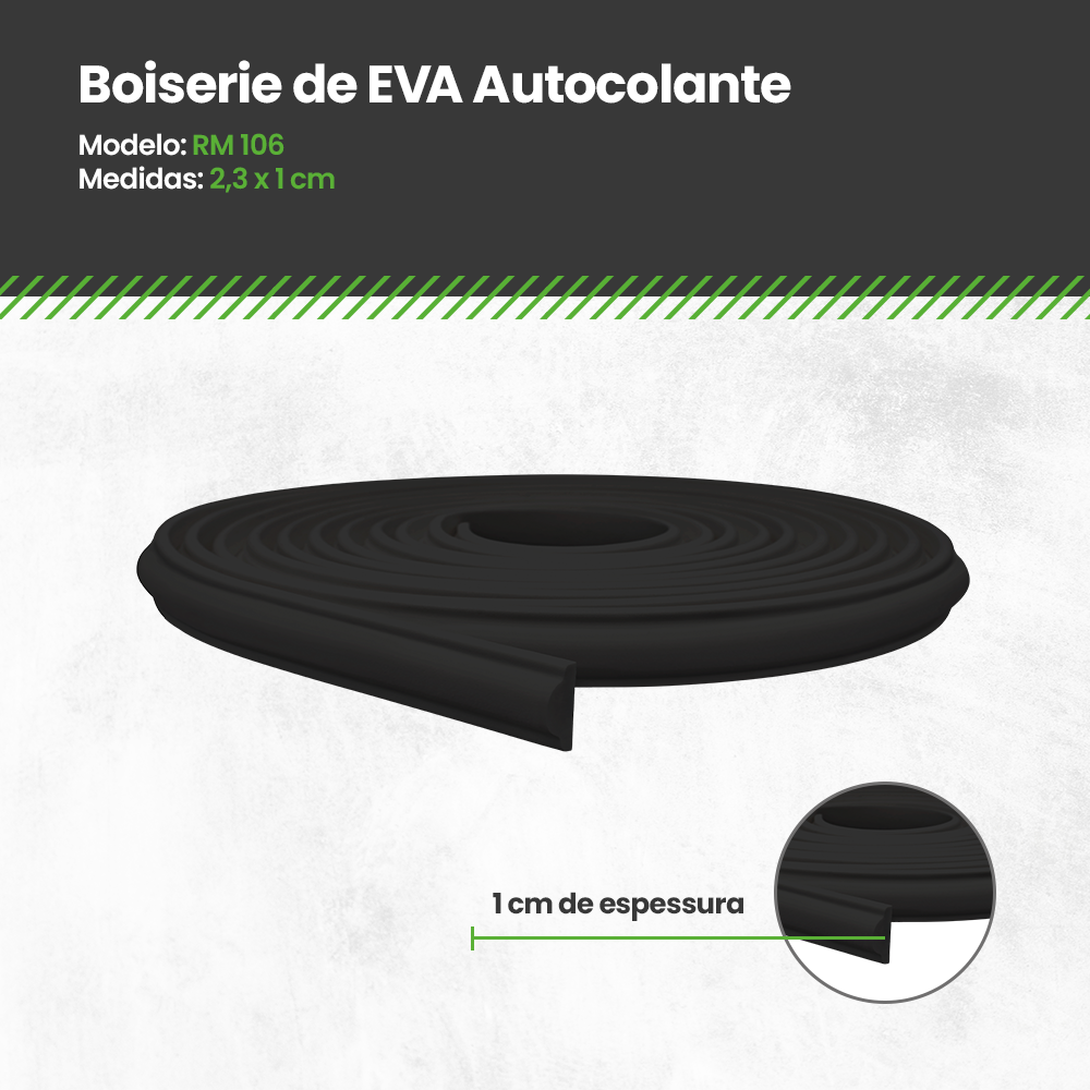 Roda Meio de Eva Boiserie Autocolante Preto Meu Rodapé 2,3cm - 10m - 3