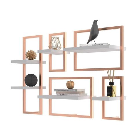 Conjunto 6 Prateleiras Industrial Branco/cobre - Pleno