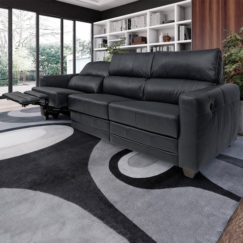 Sofá Sala de Cinema Elétrico Maldivas Reclinável Retrátil 4 Lugares 281cm Couro Preto G40 - Gran Bel