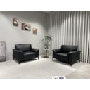 Ver imagem 2 de Sc-2308 Conjunto Internacional Sofá 2,20m+2 Poltronas Preto Material Ecológico Sala Tv Luxo Conforto