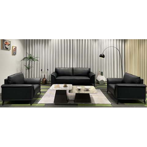 Sc-2308 Conjunto Internacional Sofá 2,20m+2 Poltronas Preto Material Ecológico Sala Tv Luxo Conforto