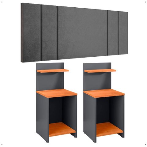 Kit 2 Mesinhas Cinza/cinamomo Prateleira Nicho Cabeceira Suspensa Cama Box Casal 1,40 Suede - Rpm