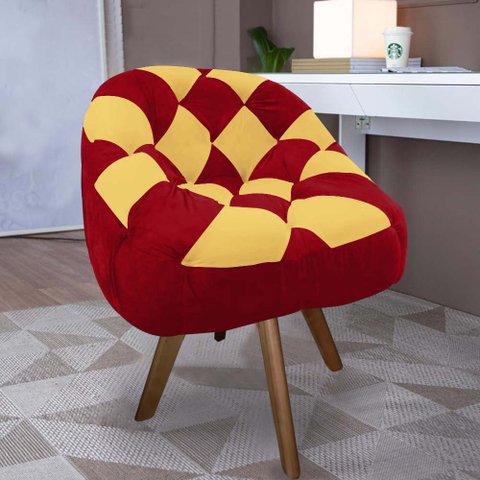 Poltrona Paloma Escritório Sala Giratória Madeira Suede Vermelho e Suede Mostarda - Dominic Decor