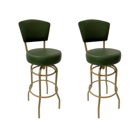 Banqueta Altura 65cm Bar Giratória com Encosto cor Dourado fosco Assento grosso Confortável Verde 2 