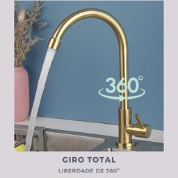 Torneira Bancada Alta Banheiro Cozinha com Pescoço U Cor Dourado Fosco e Giro de 360 - Modelo Pará - - 5