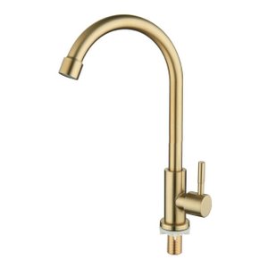 Torneira Bancada Alta Banheiro Cozinha com Pescoço U Cor Dourado Fosco e Giro de 360 - Modelo Pará -