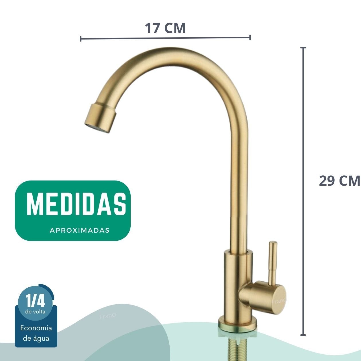 Torneira Bancada Alta Banheiro Cozinha com Pescoço U Cor Dourado Fosco e Giro de 360 - Modelo Pará - - 8