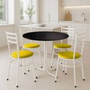 Ver imagem 2 de Mesa de Jantar Redonda 80cm Preta com 4 Cadeiras Estofada Branca