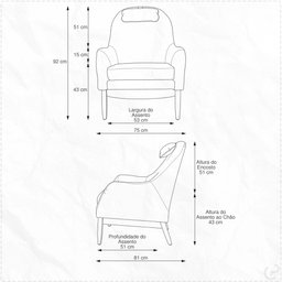 Poltrona Michele Base Madeira Linho Rústico Off White/Corano Marrom - CasaePoltrona - 3