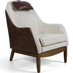 Poltrona Michele Base Madeira Linho Rústico Off White/Corano Marrom - CasaePoltrona - 1