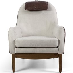 Poltrona Michele Base Madeira Linho Rústico Off White/Corano Marrom - CasaePoltrona - 2