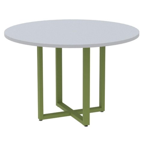 Mesa de Reunião Redonda P25 Pandin 110 Cm (largura) Tampo Mdp Cinza Pé Aço Tubular Verde Mirô
