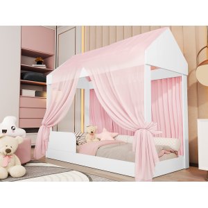 Cama Montessoriana Infantil Infantil Montessoriana Crystal com Voal Rosa
