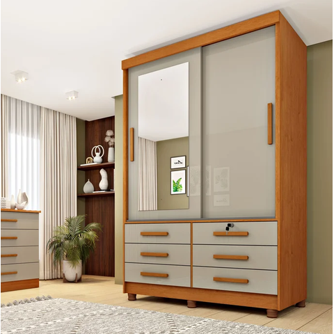 Guarda Roupa Chicago 2 Portas com Espelho e Pés Móveis Tcil
