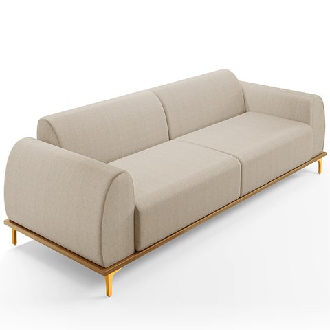 Sofá 03 Lugares Para Sala de Estar Kiev 230 cm D02 Linho Bege C-107 - Lyam Decor