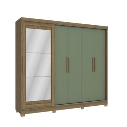 Guarda Roupa Casal 5 Portas 4 Gavetas C/espelho e Pés Cb01n564 Kappesberg - Nogueira/verde Oliva - 2