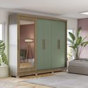 Ver imagem 1 de Guarda Roupa Casal 5 Portas 4 Gavetas C/espelho e Pés Cb01n564 Kappesberg - Nogueira/verde Oliva