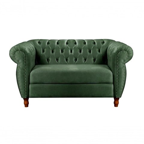 Sofá Nobreza 2 Lugares 153cm Verde Veludo Bella Decor Estilo Clássico Encosto Capitonê