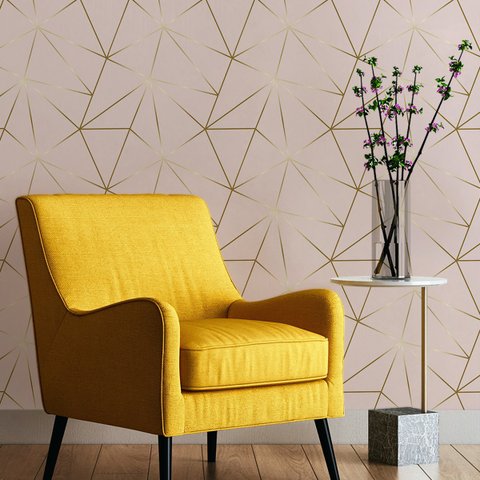 Papel de Parede Adesivo Zara Rosa Detalhes Gold Rolo 15m