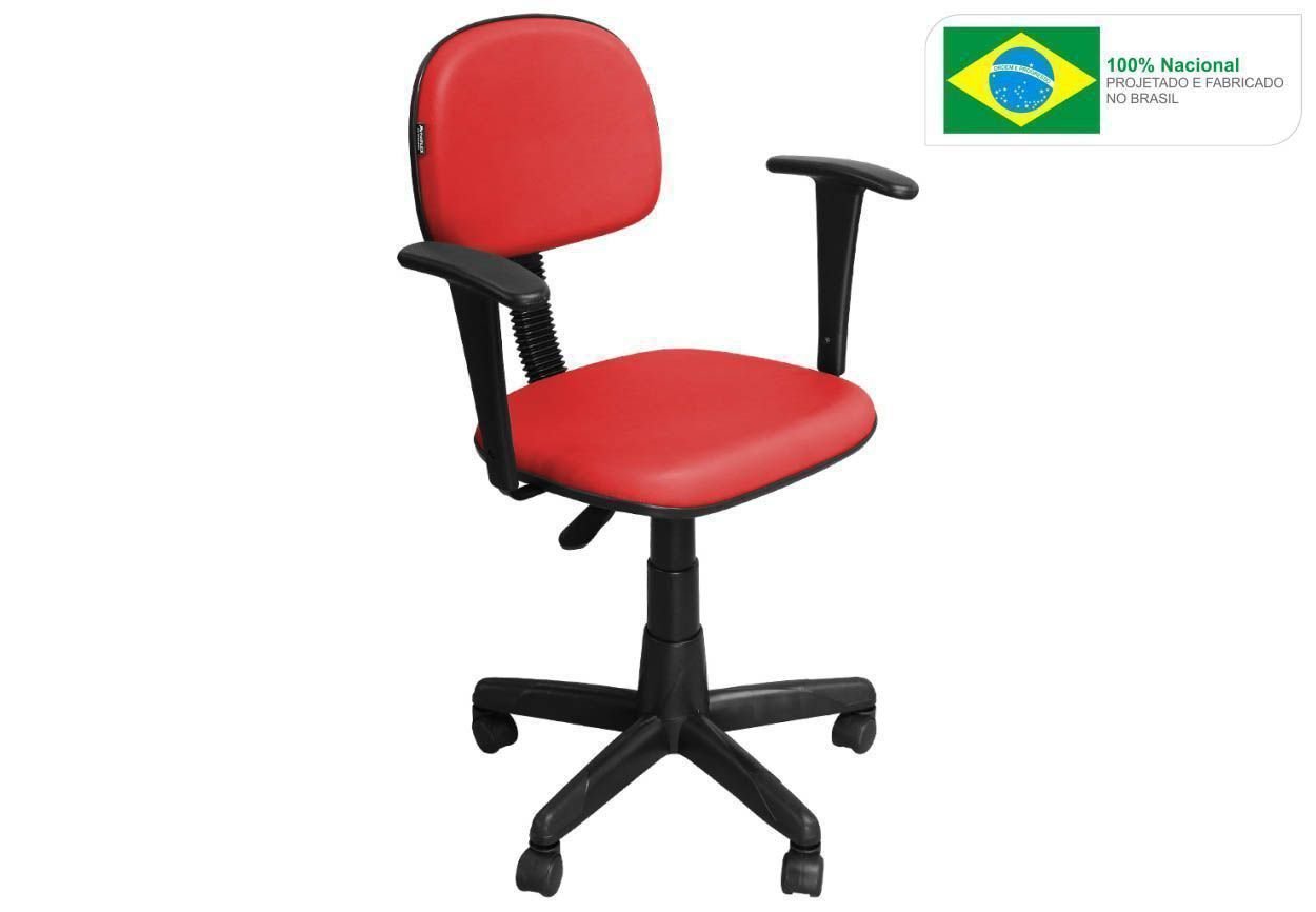 Cadeira de Escritório CS03 Secretária Giratória Braço Fixo - Pethiflex - Vermelho - 2