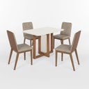 Ver imagem 2 de Conjunto Sala Jantar Mesa Natalí 120cm Canto Arredondado com Vidro 4 Cadeiras Pietra Off White/Nature/Caramelo/Creme