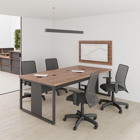 Mesa de Reunião com Painel e Caixa de Tomada Noce Preto