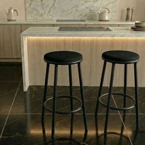 Kit 2 Banquetas Alta Estofada Bancada Cozinha Balcão Alto Áreas Gourmet Moderna Cozinha Eva:Preto