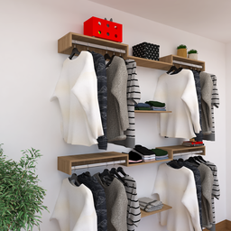 Kit Closet com Cabideiros e Prateleiras Amadeirado Organização Moderna para Seu Quarto - 2