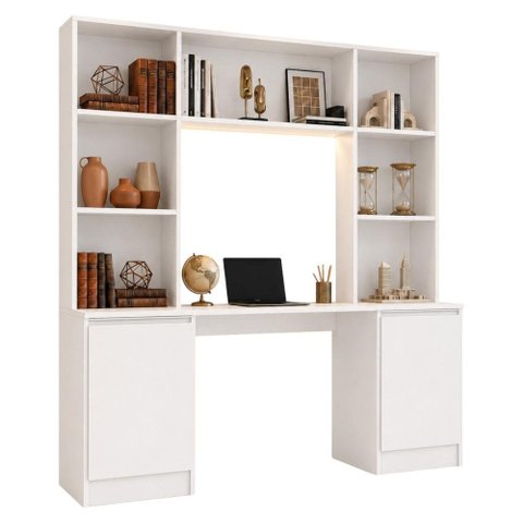 Escrivaninha com Estante Escritório 2 Portas e 5 Prateleiras Smart Multimóveis MP6075 Branco