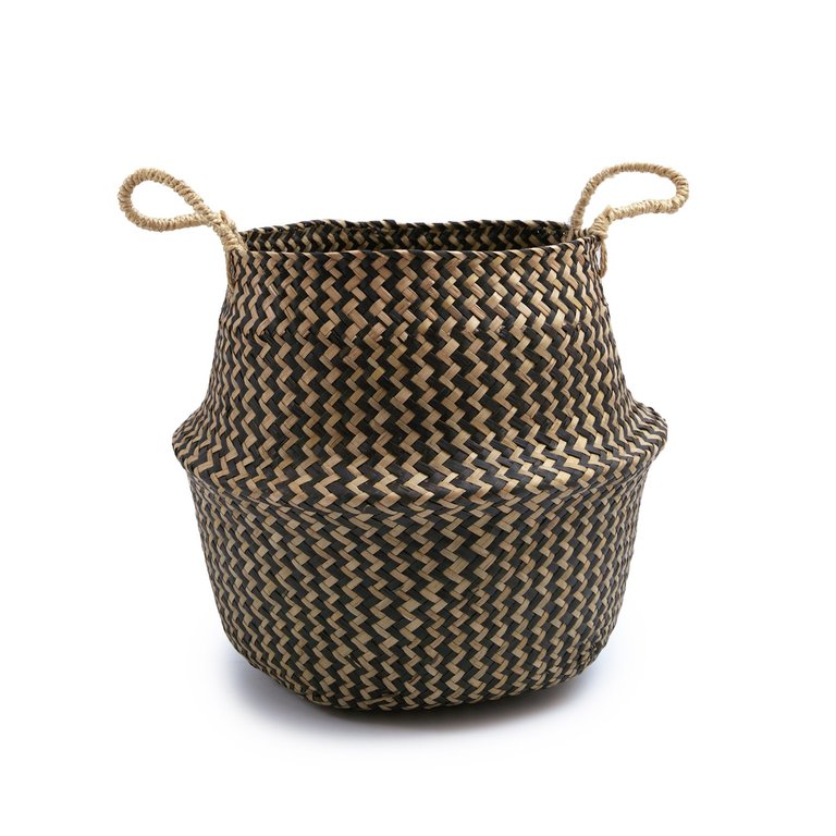 Cesto de seagrass marrom 37cm com alças - Oikos