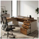 Ver imagem 4 de Mesa para Escritório em L com Gavetão, 1,92x1,60m, Nogal Sevilha / Champanhe