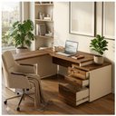 Ver imagem 6 de Mesa para Escritório em L com Gavetão, 1,92x1,60m, Nogal Sevilha / Champanhe