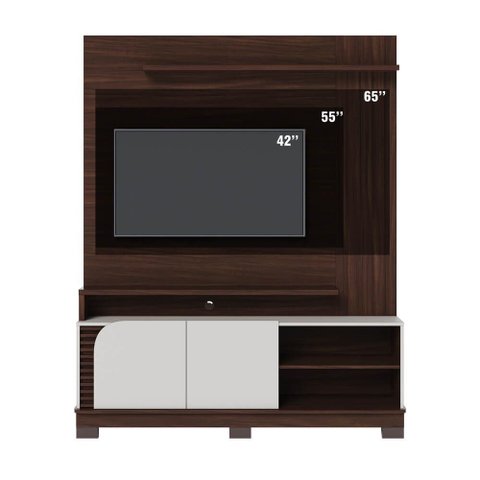 Estante Home Jurerê 1.5 para Sala de Tv até 65 Polegadas Nogueira Real Off White Matte Colibri
