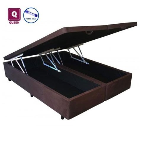 Base Box Marrom QUEEN SIZE Baú Pistão a gás suede Bipartido