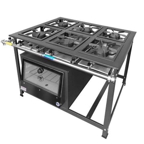 Fogão Industrial 6 Bocas Simples Alta Pressão Mr Fogões com Forno P7 Tradicional